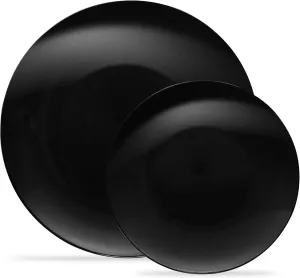 PLASTICPRO 32 Piece Combo Plates Set includes 16-7'' inch Plates & 16-10'' inch Plates Black Plastic PartyPlates Premium heavyweight Elegant, Disposable, Tableware, Dishes,