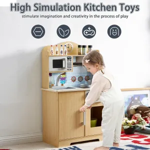 Play Kitchen for Kids, Wooden Toddlers Playset With Plenty of Features, Pretend Cooking Set, 13 Pcs Toy, Gift for Girls and Boys Ages 3 