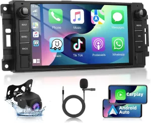 Podofo 2 64G Wireless Apple CarPlay Car Stereo Radio for Jeep Wrangler JK Dodge Chevrolet RAM 1500 Android 7" Touchscreen Audio with WiFi, GPS Navi, RDS/FM Radio, Bluetooth   Backup Camera & Mic