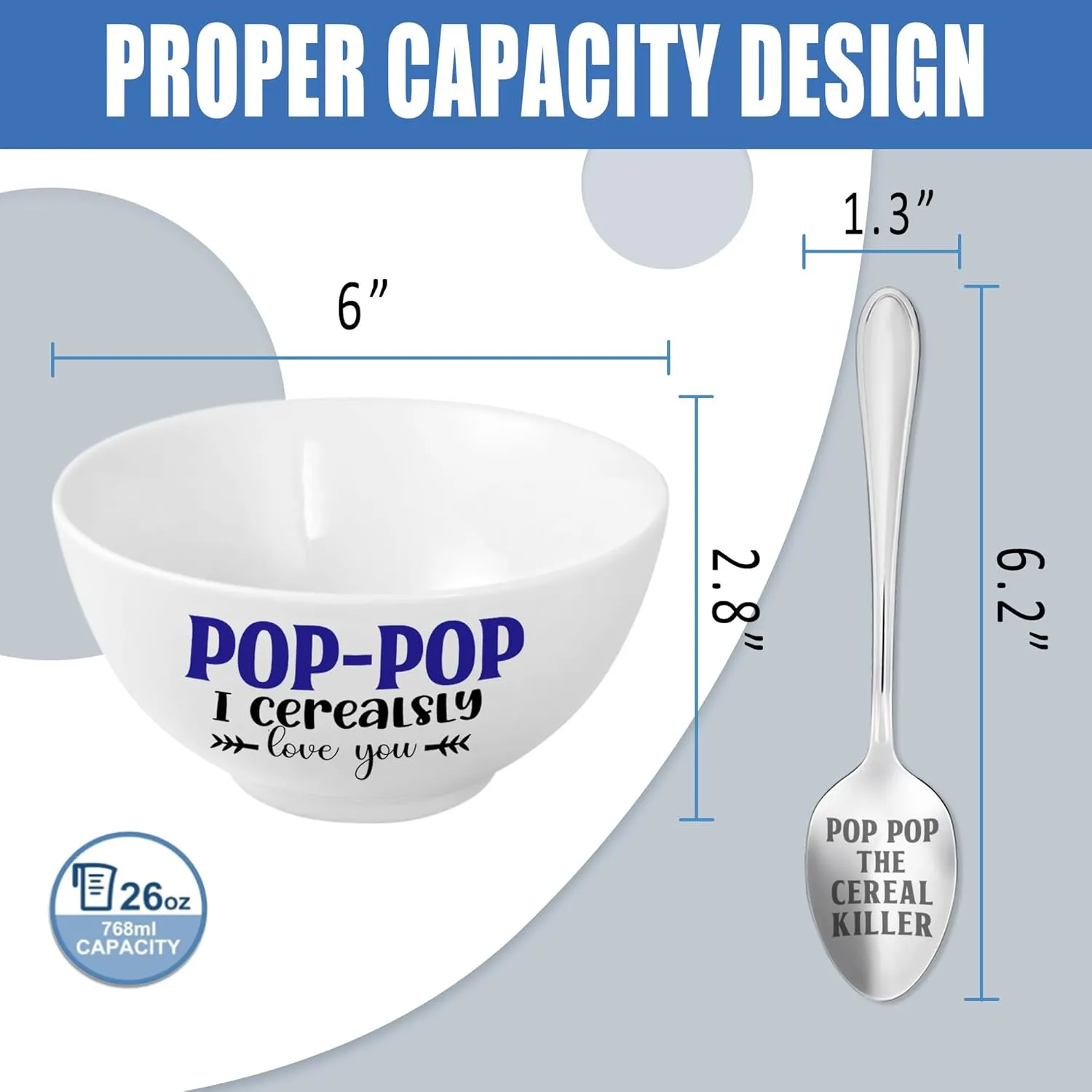 Poppop Gifts, Christmas Poppop Gift from Grandkids Cereal Bowl and Cereal Killer Spoon Set, Pop Pop Christmas Grandprents Day Fathers Day Gift for Him Man Cerealsly Love You