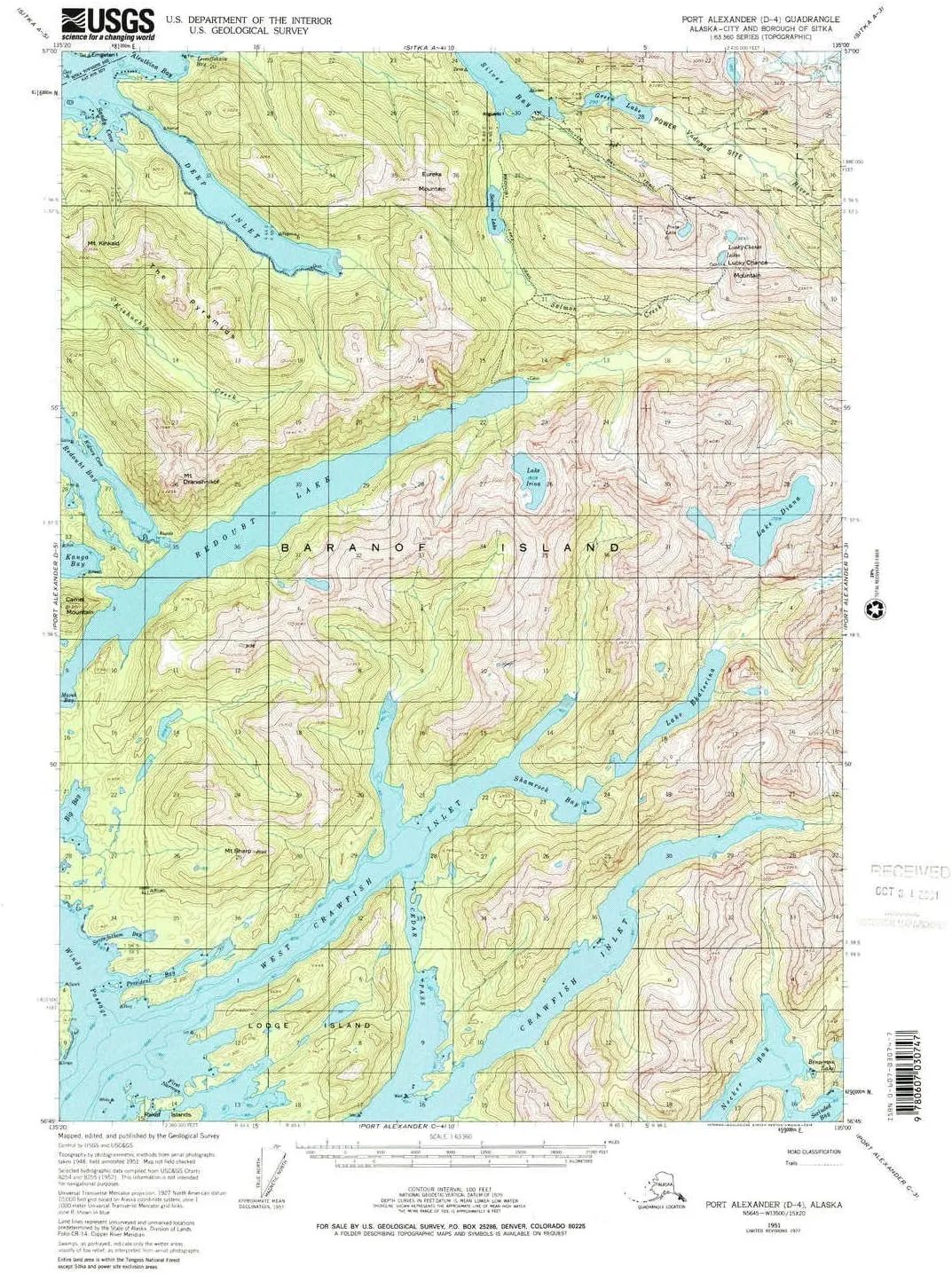 Port Alexander D 4 AK topo map, 1:63360 Scale, 15 X 15 Minute, Historical, 1951, Updated 1978, 21.5 x 18 in