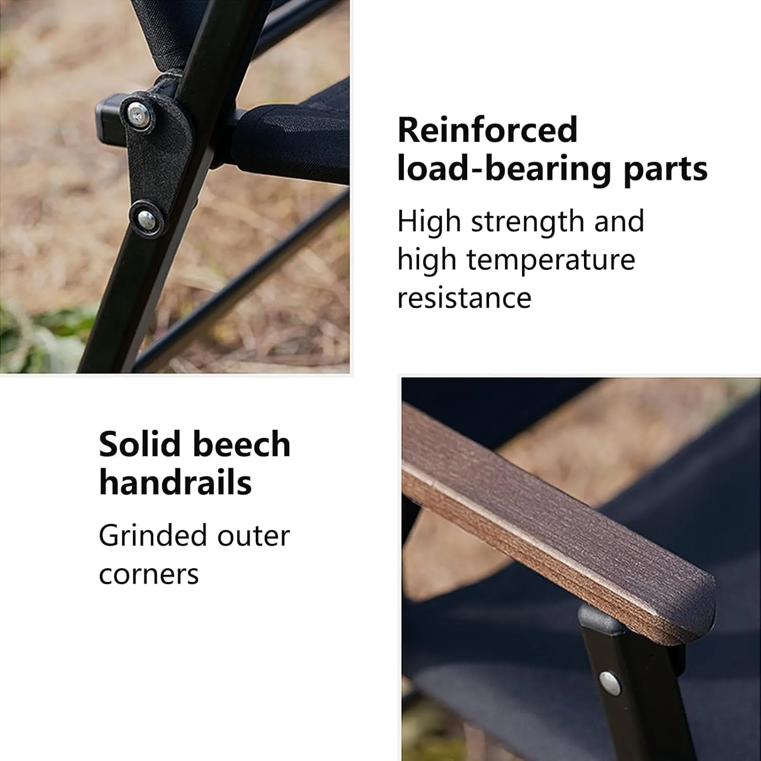Portable Camping Chairs for Adults with Padded Hard Armrest Sturdy Folding Chair Cushion Lawn Arm Rest Beech Handrail Outdoor Patio Beach Fishing-Noir