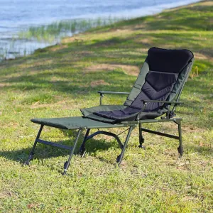 Portable Folding Reclining Camping Lounge Chair - Adjustable Backrest, Sturdy for Indoor & Outdoor Use - Camping, Beach, Hiking, Fishing (Green with Detachable Footrest)