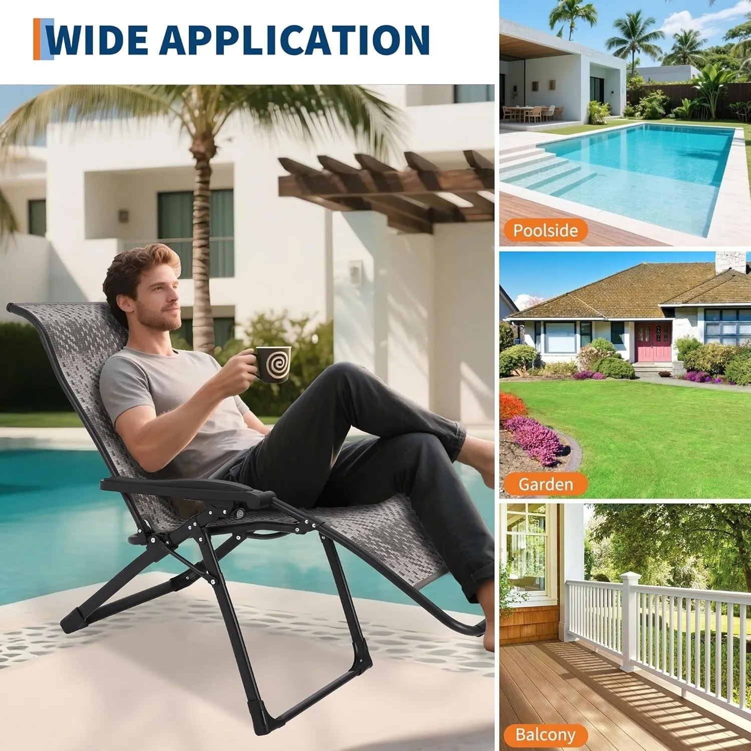 Portable Rattan Chaise Lounge Chair,Adjustable Folding with Widened Armrest