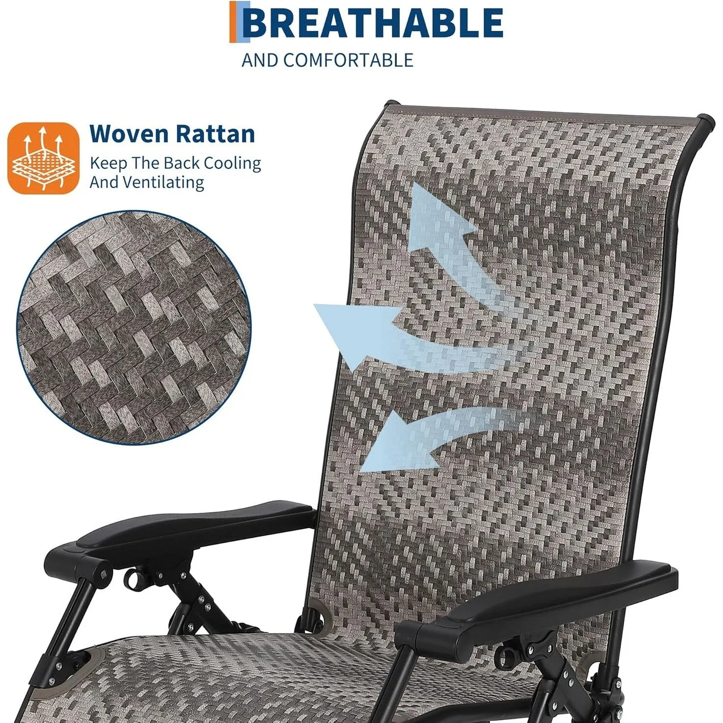 Portable Rattan Chaise Lounge Chair,Adjustable Folding with Widened Armrest