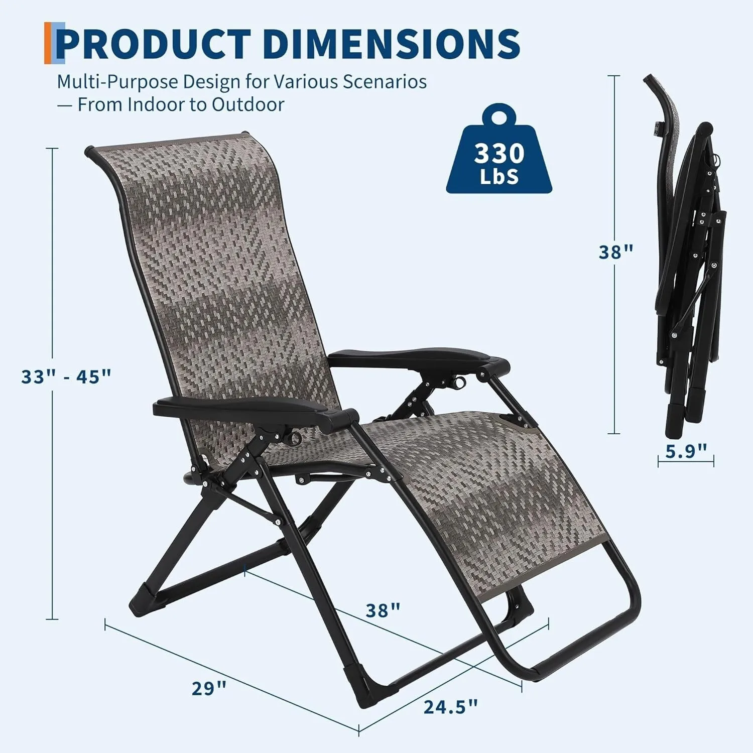 Portable Rattan Chaise Lounge Chair,Adjustable Folding with Widened Armrest