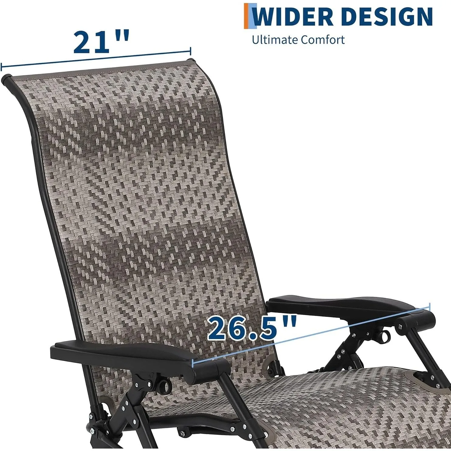 Portable Rattan Chaise Lounge Chair,Adjustable Folding with Widened Armrest