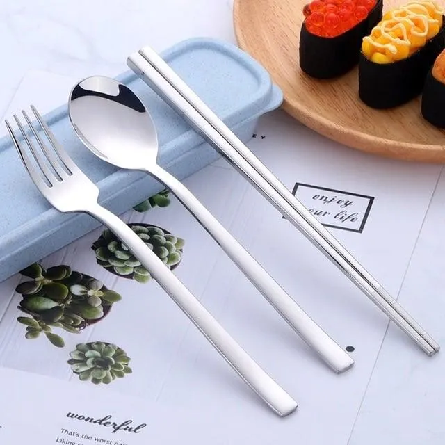Portable Stainless Steel Chopsticks / Spoon / Fork Tableware Set with Box