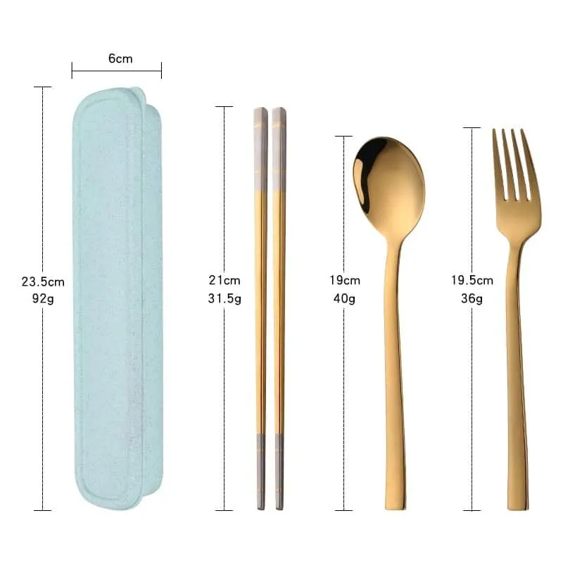 Portable Stainless Steel Chopsticks / Spoon / Fork Tableware Set with Box