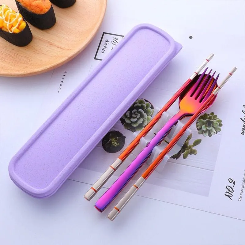 Portable Stainless Steel Chopsticks / Spoon / Fork Tableware Set with Box