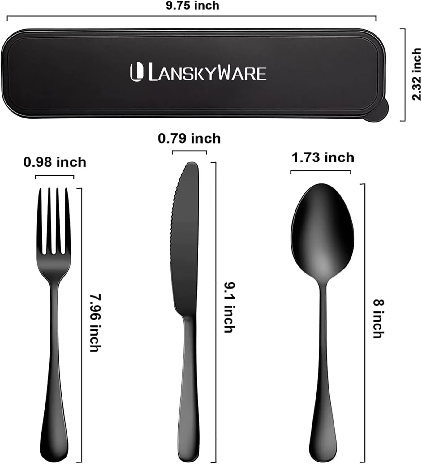 Portable Utensils Set with Case,Reusable Office Flatware Set,Healthy Travel Cutlery Set Stainless Steel 2 Fork, 2 Spoon,2 Knife Cutlery Ideal for Travel, Lunch Box and Camping (Black 3 PCs-2 Sets)