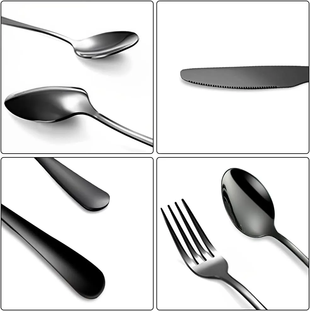 Portable Utensils Set with Case,Reusable Office Flatware Set,Healthy Travel Cutlery Set Stainless Steel 2 Fork, 2 Spoon,2 Knife Cutlery Ideal for Travel, Lunch Box and Camping (Black 3 PCs-2 Sets)