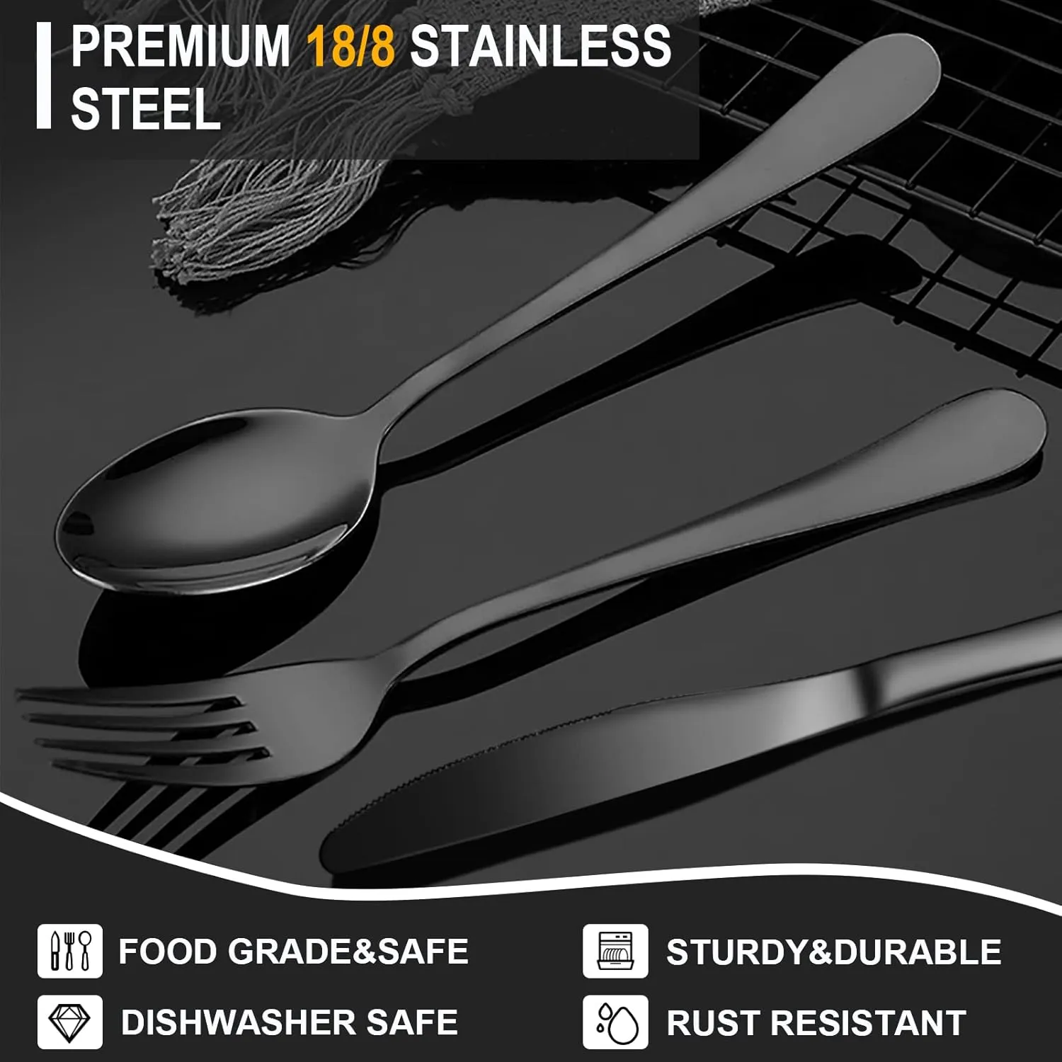 Portable Utensils Set with Case,Reusable Office Flatware Set,Healthy Travel Cutlery Set Stainless Steel 2 Fork, 2 Spoon,2 Knife Cutlery Ideal for Travel, Lunch Box and Camping (Black 3 PCs-2 Sets)