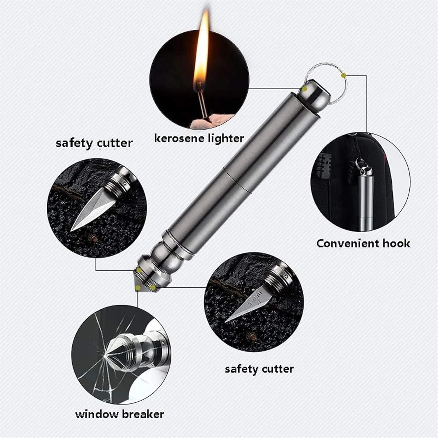 Portable Waterproof Kerosene Lighter, Reusable Windproof Trench Lighter Cool Lighters, for Candle Camping BBQ Kitchen, Mens Gifts (Color : Black)