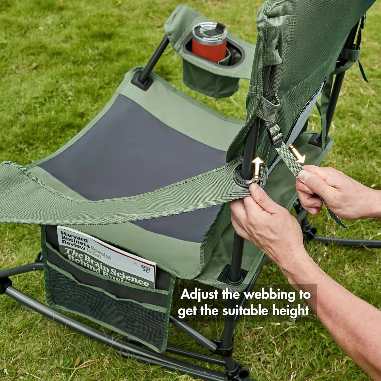 PORTAL Folding Camping Rocking Chair Portable Outdoor Rocker High Back Cup Holder Side Pocket Carry Bag Included, Support 300 lbs