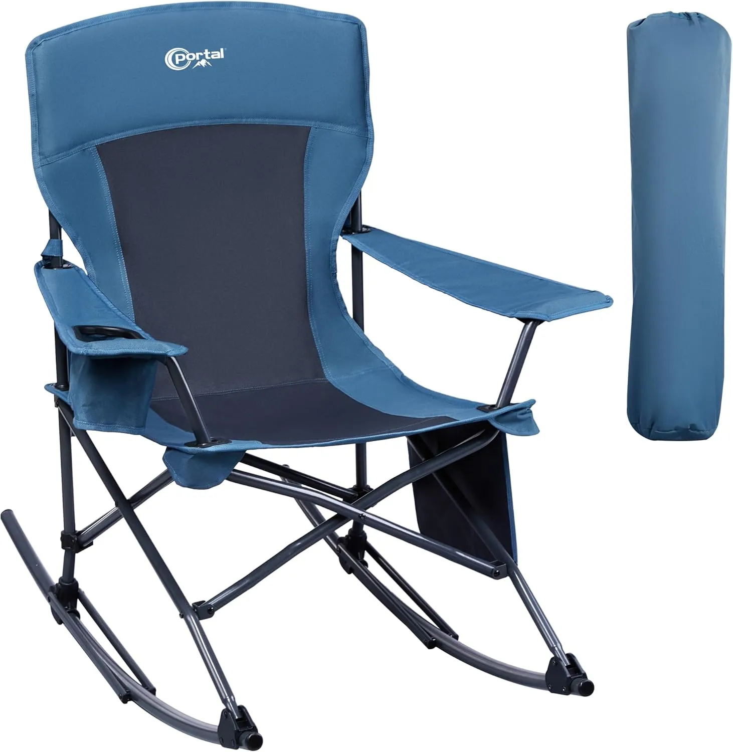 PORTAL Folding Camping Rocking Chair Portable Outdoor Rocker High Back Cup Holder Side Pocket Carry Bag Included, Support 300 lbs
