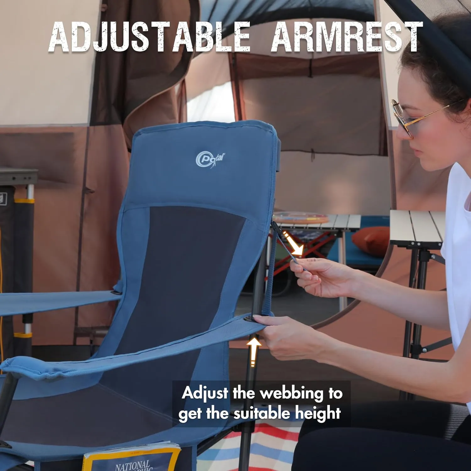 PORTAL Folding Camping Rocking Chair Portable Outdoor Rocker High Back Cup Holder Side Pocket Carry Bag Included, Support 300 lbs