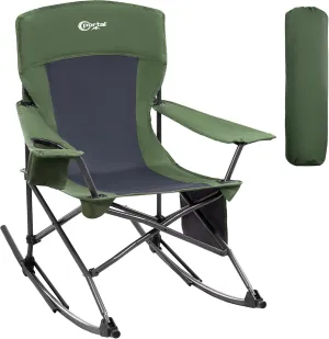 PORTAL Folding Camping Rocking Chair Portable Outdoor Rocker High Back Cup Holder Side Pocket Carry Bag Included, Support 300 lbs