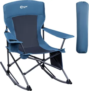 PORTAL Folding Camping Rocking Chair Portable Outdoor Rocker High Back Cup Holder Side Pocket Carry Bag Included, Support 300 lbs