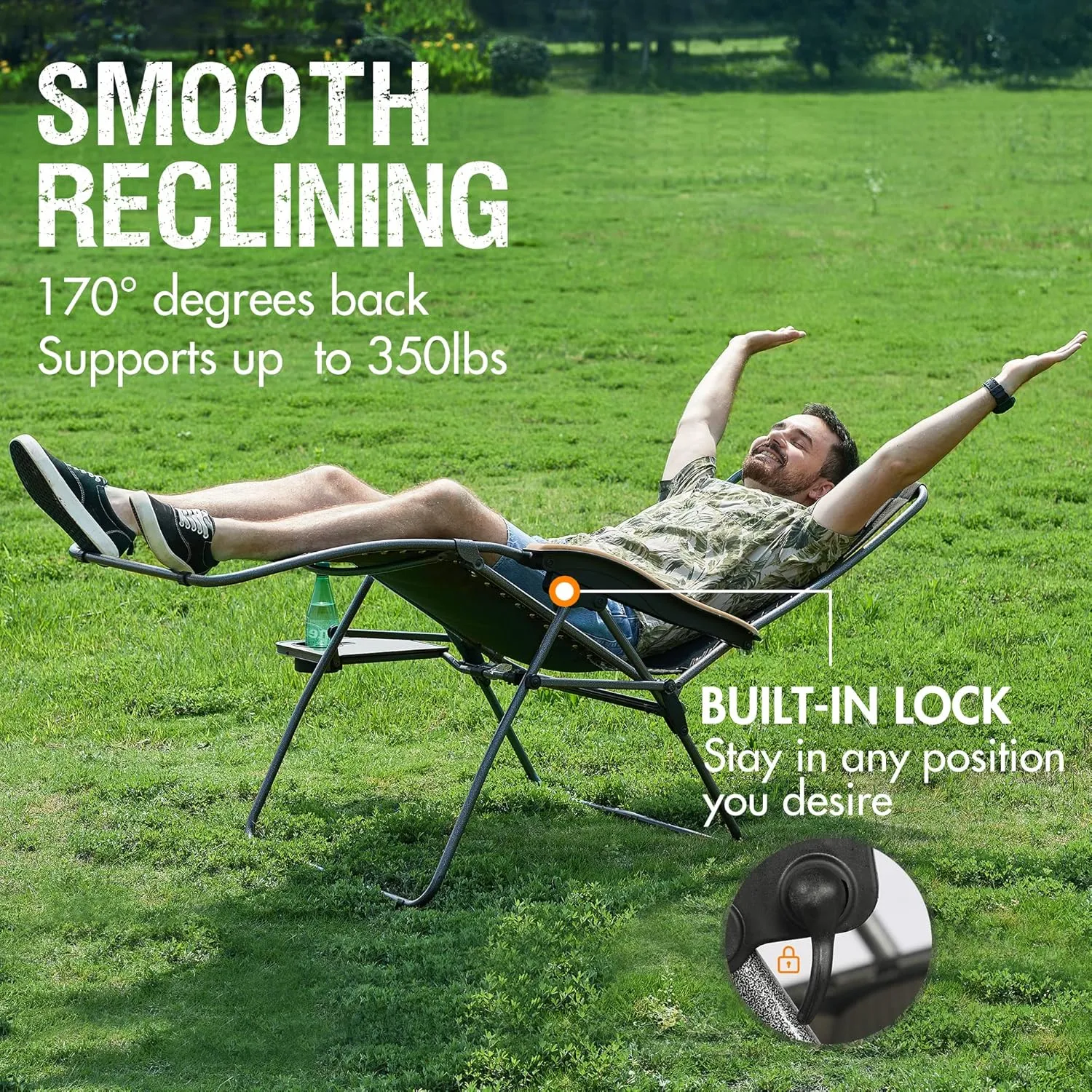 PORTAL Oversized Mesh Back Zero Gravity Reclining Patio Chairs, XL Padded Seat Folding Patio Lounge Chair with Adjustable Pillows and Cup Holder for Poolside Backyard/Lawn, Support 350lbs