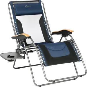 PORTAL Oversized Mesh Back Zero Gravity Reclining Patio Chairs, XL Padded Seat Folding Patio Lounge Chair with Adjustable Pillows and Cup Holder for Poolside Backyard/Lawn, Support 350lbs