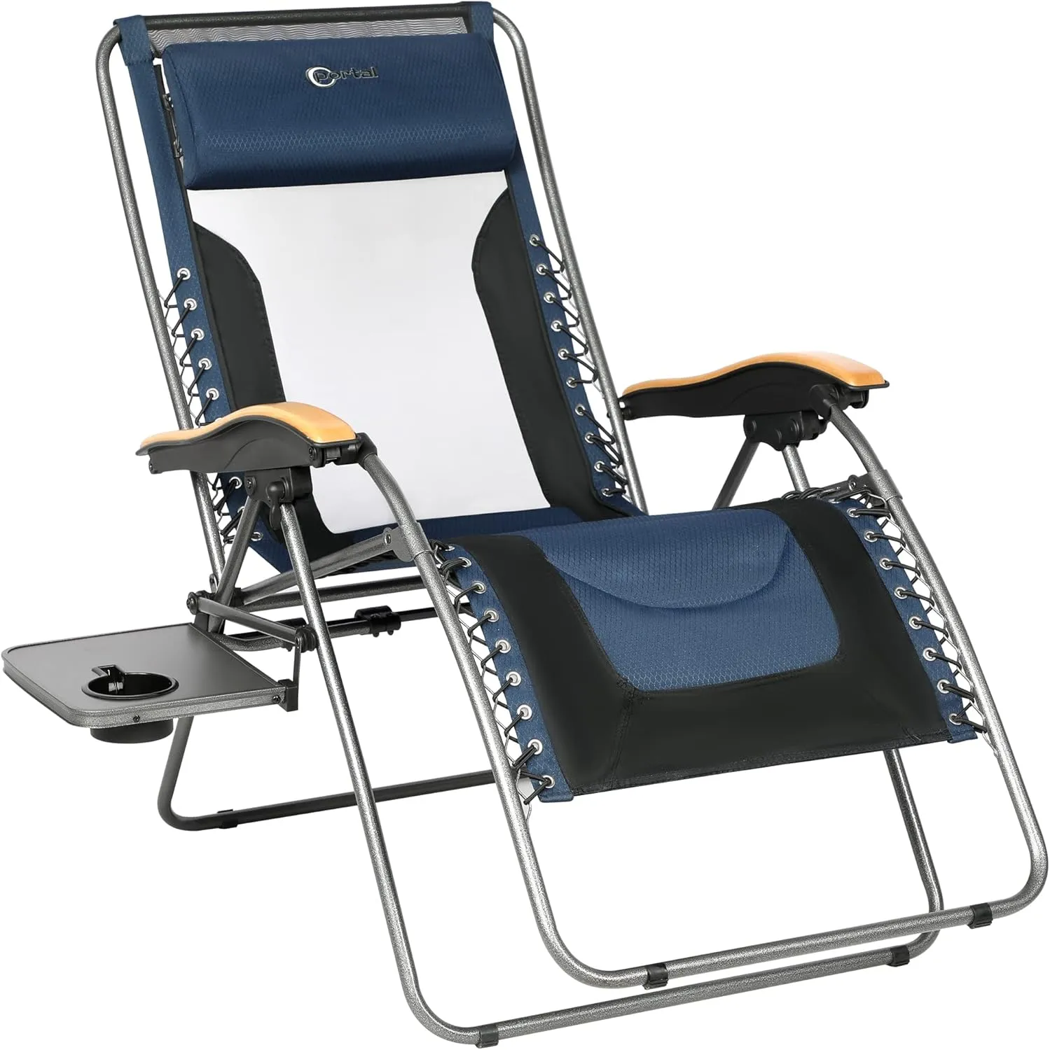 PORTAL Oversized Mesh Back Zero Gravity Reclining Patio Chairs, XL Padded Seat Folding Patio Lounge Chair with Adjustable Pillows and Cup Holder for Poolside Backyard/Lawn, Support 350lbs