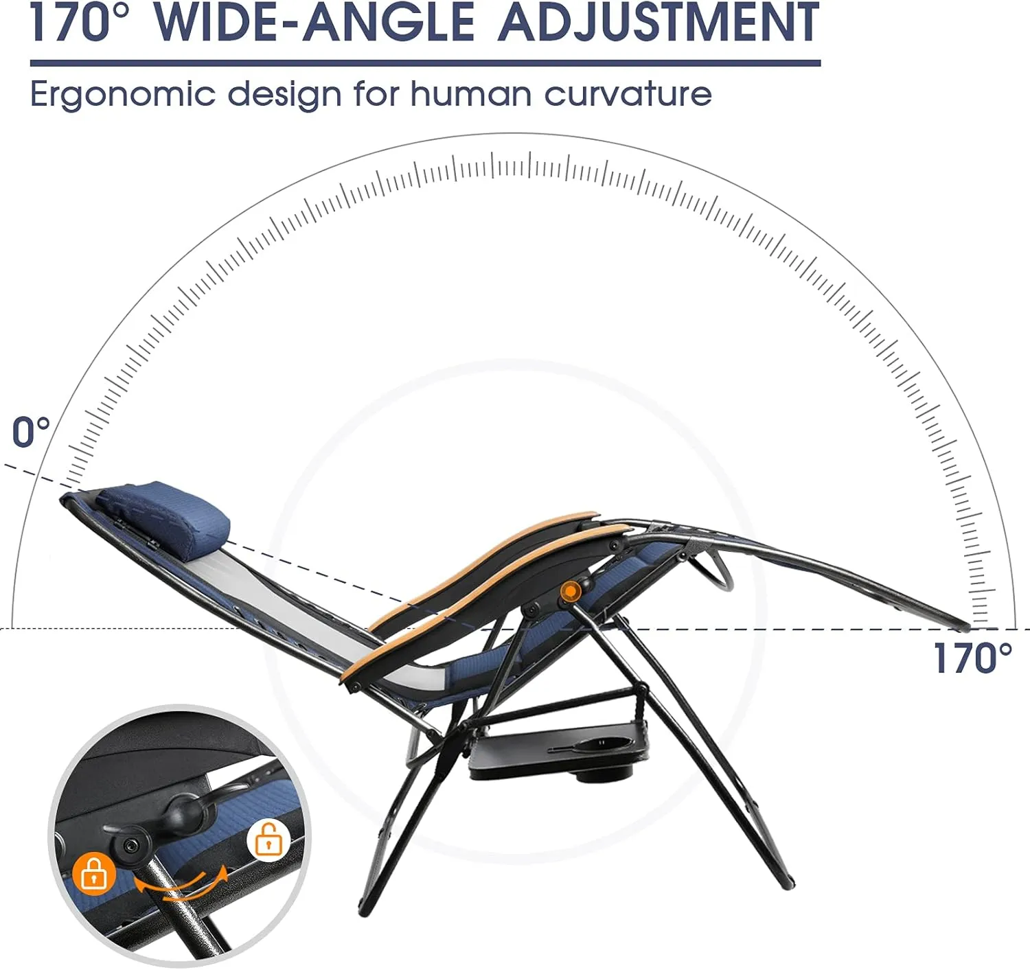 PORTAL Oversized Mesh Back Zero Gravity Reclining Patio Chairs, XL Padded Seat Folding Patio Lounge Chair with Adjustable Pillows and Cup Holder for Poolside Backyard/Lawn, Support 350lbs