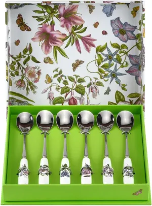 Portmeirion Botanic Garden 6" Teaspoons (Set of 6) - Assorted Floral Motifs, Stainless Steel & Porcelain Handles - Elegant Tableware for Morning Coffee & Afternoon Tea - Everyday Serveware Set