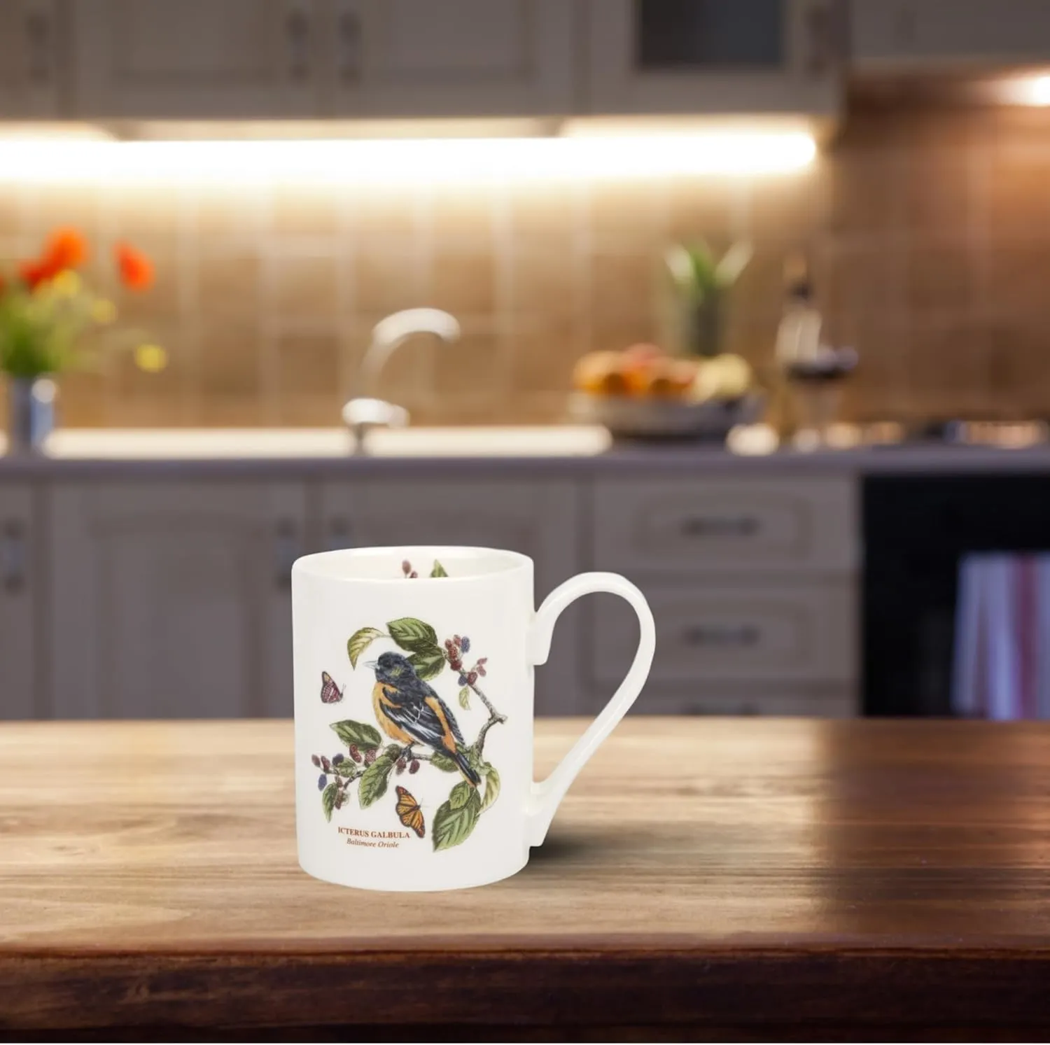 Portmeirion Botanic Garden Birds Tankard Mug, Baltimore Oriole - 12oz Ceramic Cup with Chip-Resistant Glaze - Dishwasher, Microwave, Freezer, Oven Safe - Rustic Charm for Coffee Shop or Home