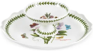 Portmeirion Botanic Garden Chip & Dip Set - 11" Round Platter & 5.5" Bowl, Porcelain Serveware with Assorted Floral Motifs, Dishwasher, Microwave, Freezer, Oven Safe - Unique Party Serving Accessories