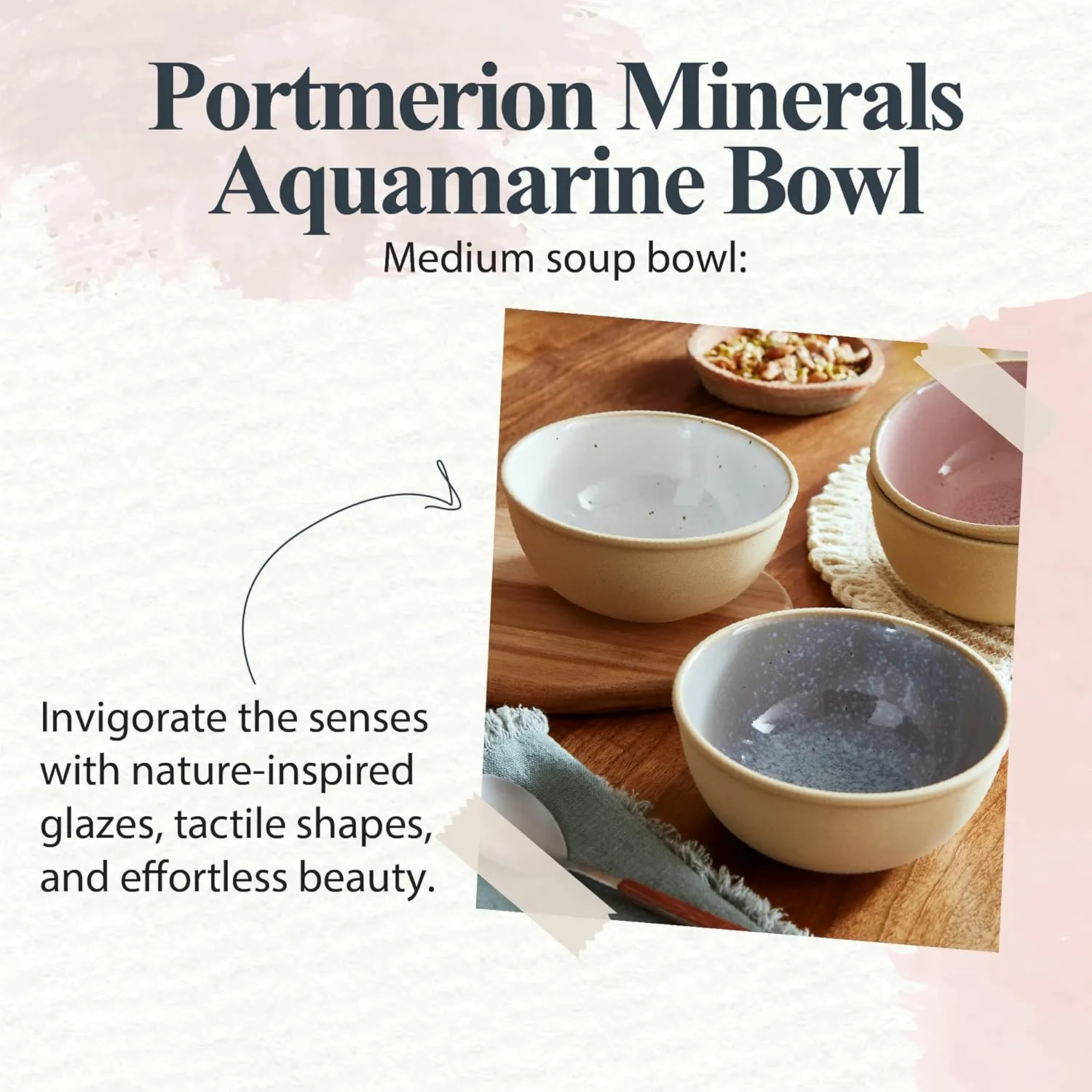 Portmeirion Minerals 6-Inch Serving Bowl, Aquamarine (Set of 4) - Stoneware Tableware, Reactive Glaze for a One-of-a-Kind Design, Microwave & Dishwasher Safe - Ceramic Serveware for Kitchen