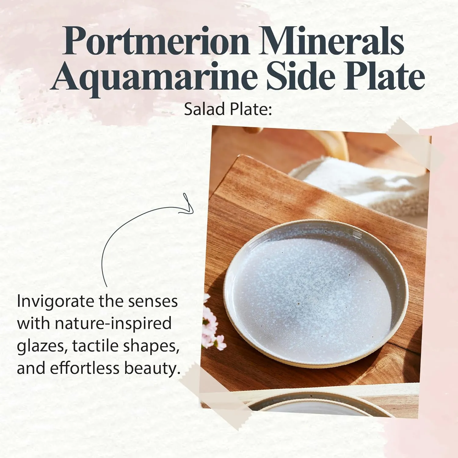 Portmeirion Minerals 8.5" Side Plate, Aquamarine (Set of 4) - Modern Stoneware Tableware with Gentle Curves, Durable & Stylish for Dining, Microwave & Dishwasher Safe - Sleek Dinnerware Collection