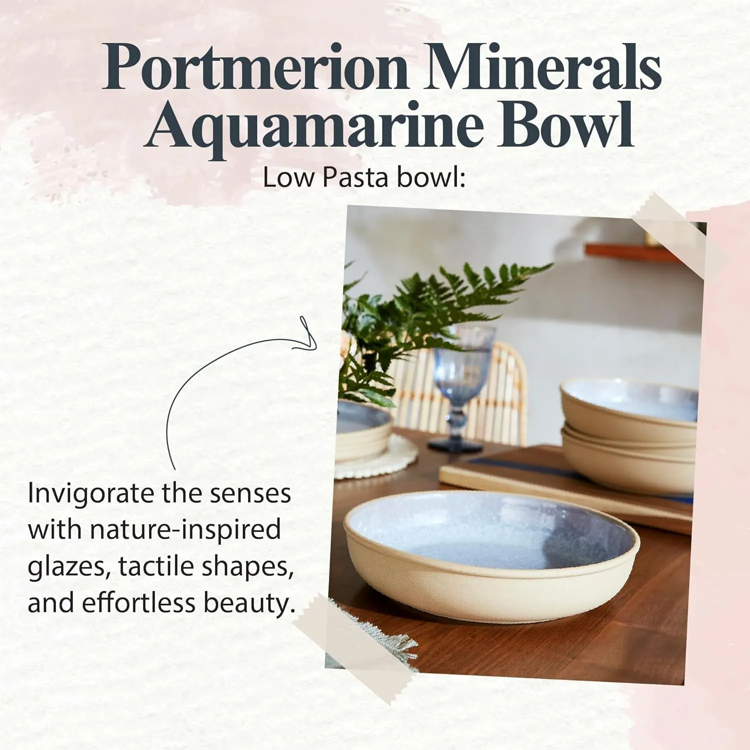 Portmeirion Minerals 8.7-Inch Low Serving Bowl, Aquamarine (Set of 4) - Stoneware Tableware, Reactive Glaze for a One-of-a-Kind Design, Microwave & Dishwasher Safe - Ceramic Serveware for Kitchen