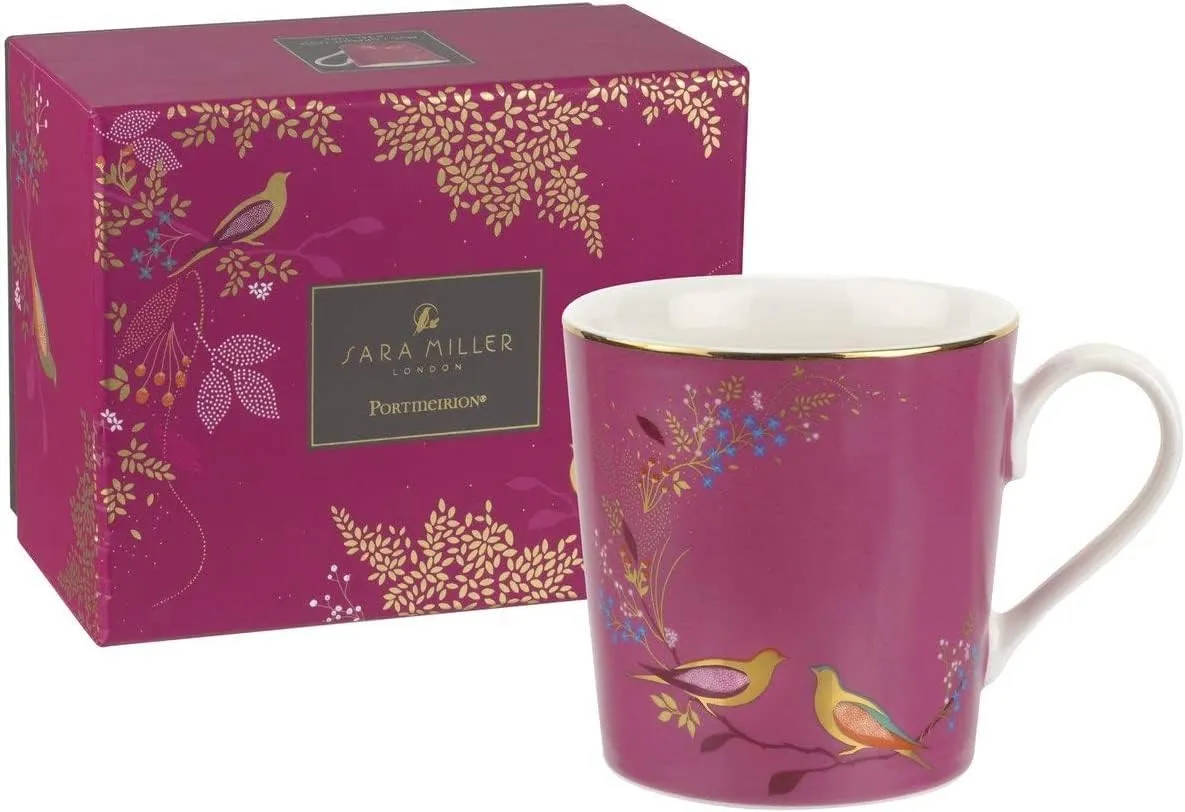 Portmeirion Sara Miller London Chelsea Mug, Pink | 12 Oz Cup for Drinking Tea, Coffee, and Hot Cocoa | Made from Fine China with Gold Detail | Handwash Only