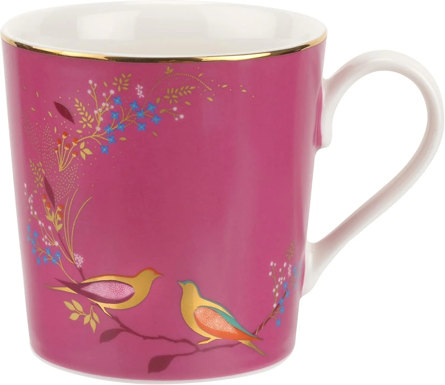 Portmeirion Sara Miller London Chelsea Mug, Pink | 12 Oz Cup for Drinking Tea, Coffee, and Hot Cocoa | Made from Fine China with Gold Detail | Handwash Only