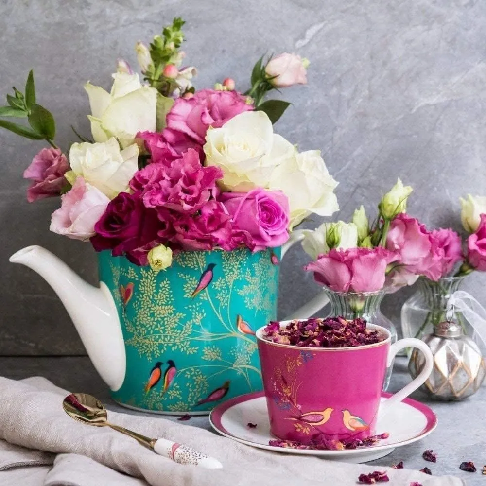 Portmeirion Sara Miller London Chelsea Mug, Pink | 12 Oz Cup for Drinking Tea, Coffee, and Hot Cocoa | Made from Fine China with Gold Detail | Handwash Only
