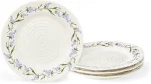 Portmeirion Sophie Conran Lavandula Salad Plates Set of 4, 8-Inch Ceramic Plate, White Porcelain Plates for Kitchen, Lavender Sprig Border Design, Microwave and Dishwasher Safe