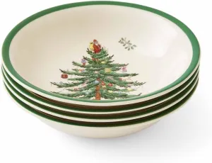 Portmeirion Spode Christmas Tree, 5.5-Inch Cereal Bowl Set, Earthenware Bowls for Breakfast, Oatmeal, Cereal, Soup - Set of 4