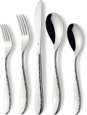 Premium 18/10 Stainless Steel Flatware – Fidenza, Fidenza Hammered, Marettimo, Marettimo Hammered, and Mezzano Engraved collections (60-Piece, Marettimo Hammered)