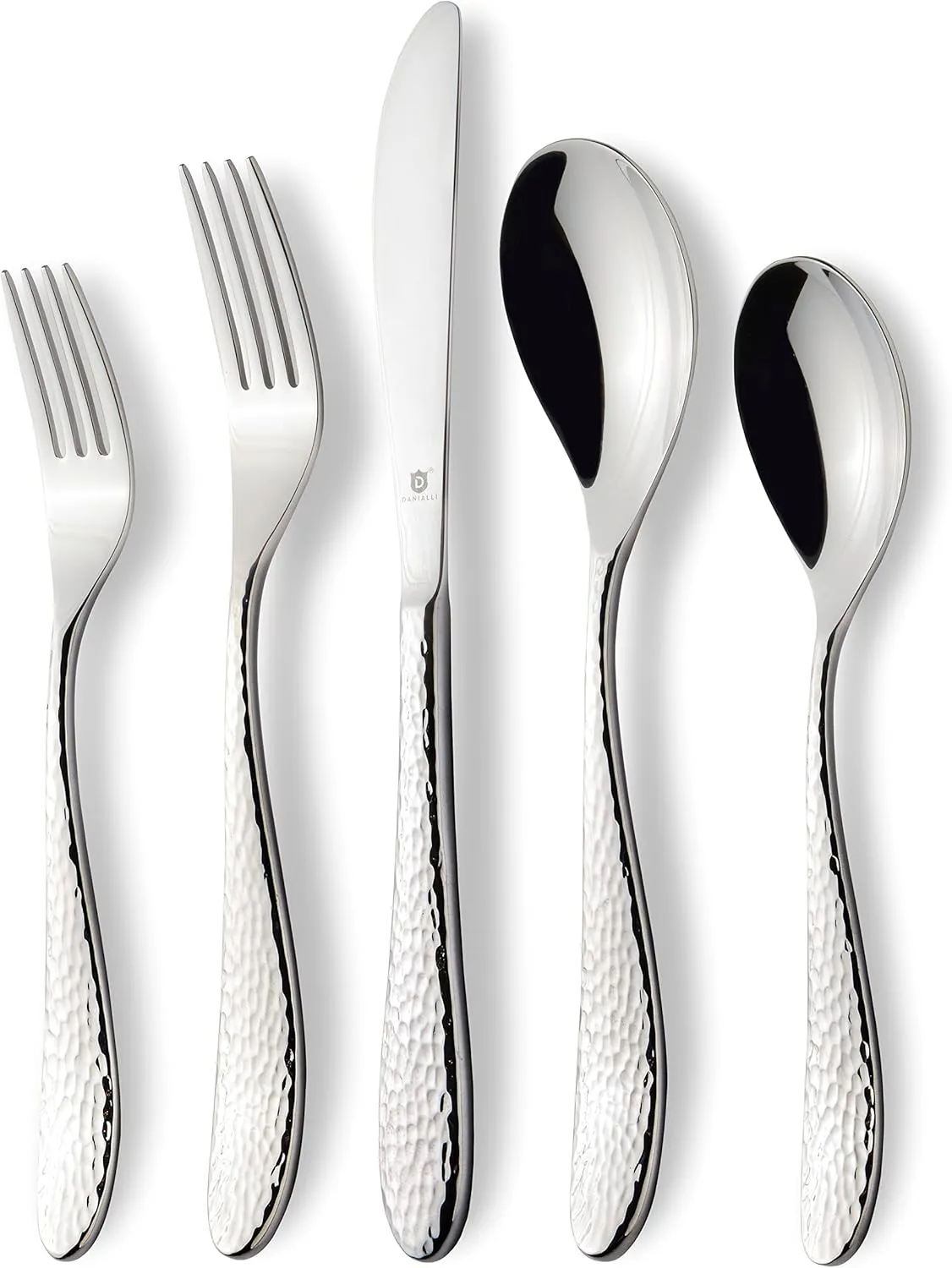 Premium 18/10 Stainless Steel Flatware – Fidenza, Fidenza Hammered, Marettimo, Marettimo Hammered, and Mezzano Engraved collections (60-Piece, Marettimo Hammered)