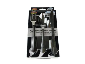 Premium Plastic Cutlery Utensil Set - Silver (24 Pcs)