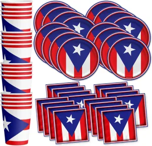 Puerto Rico Flag Birthday Party Supplies Set Plates Napkins Cups Tableware Kit for 16