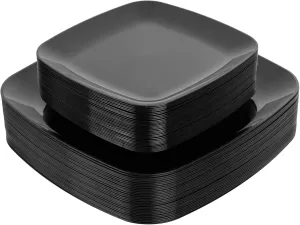 PULOTE 60PCS Black Square Plastic Plates - Black Disposable Plates - Include 30 Black Dinner Plates and 30 Black Dessert Plates,Ideal for Party&New Year