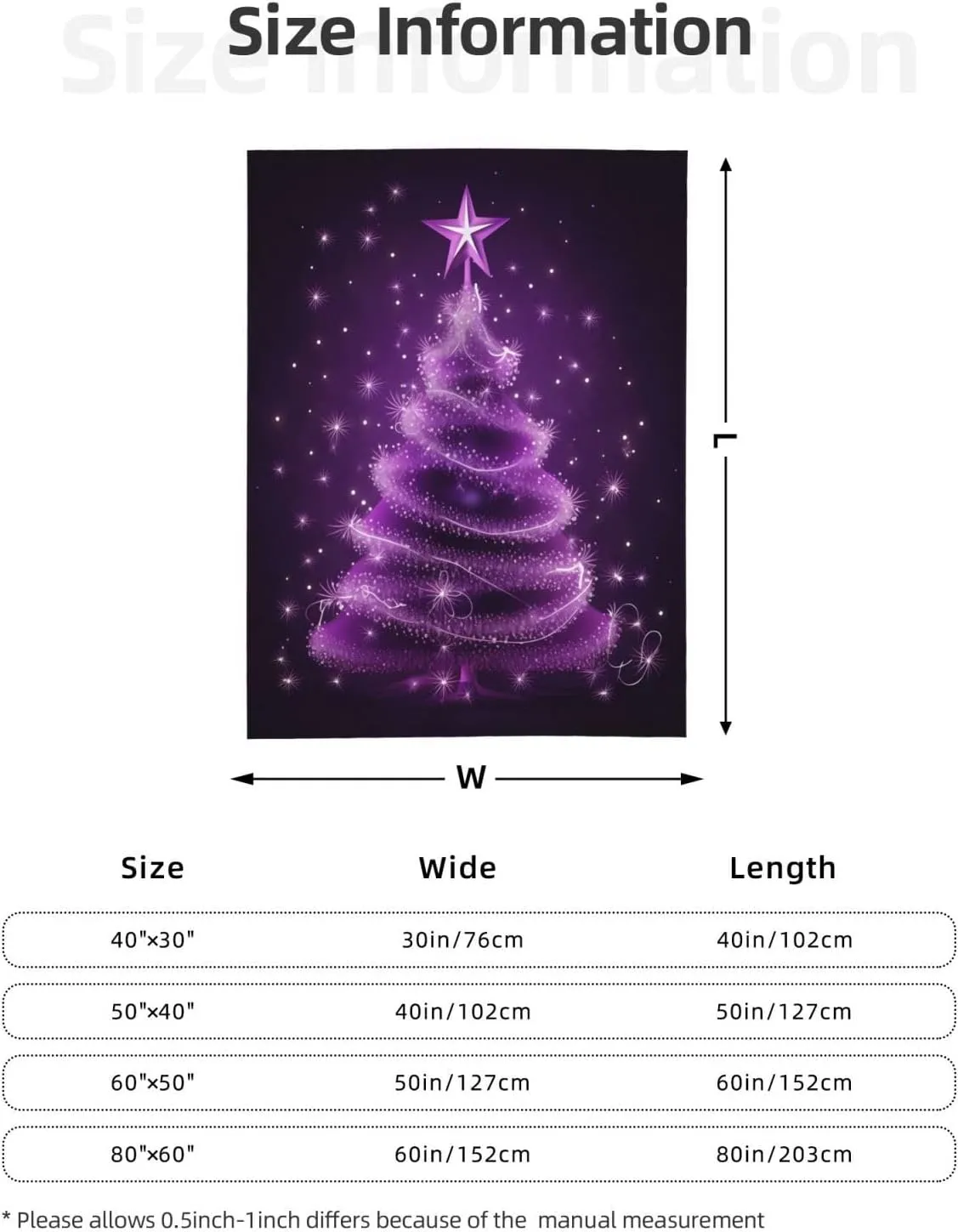 Purple Christmas Tree Throw Blankets，Shine Stars Winter Snow Soft Fleece Blanket 60"X50" Couch Cover for Bed Sofa Chair Camping Travel