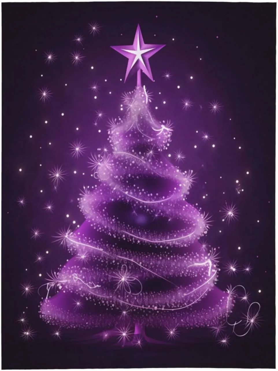 Purple Christmas Tree Throw Blankets，Shine Stars Winter Snow Soft Fleece Blanket 60"X50" Couch Cover for Bed Sofa Chair Camping Travel