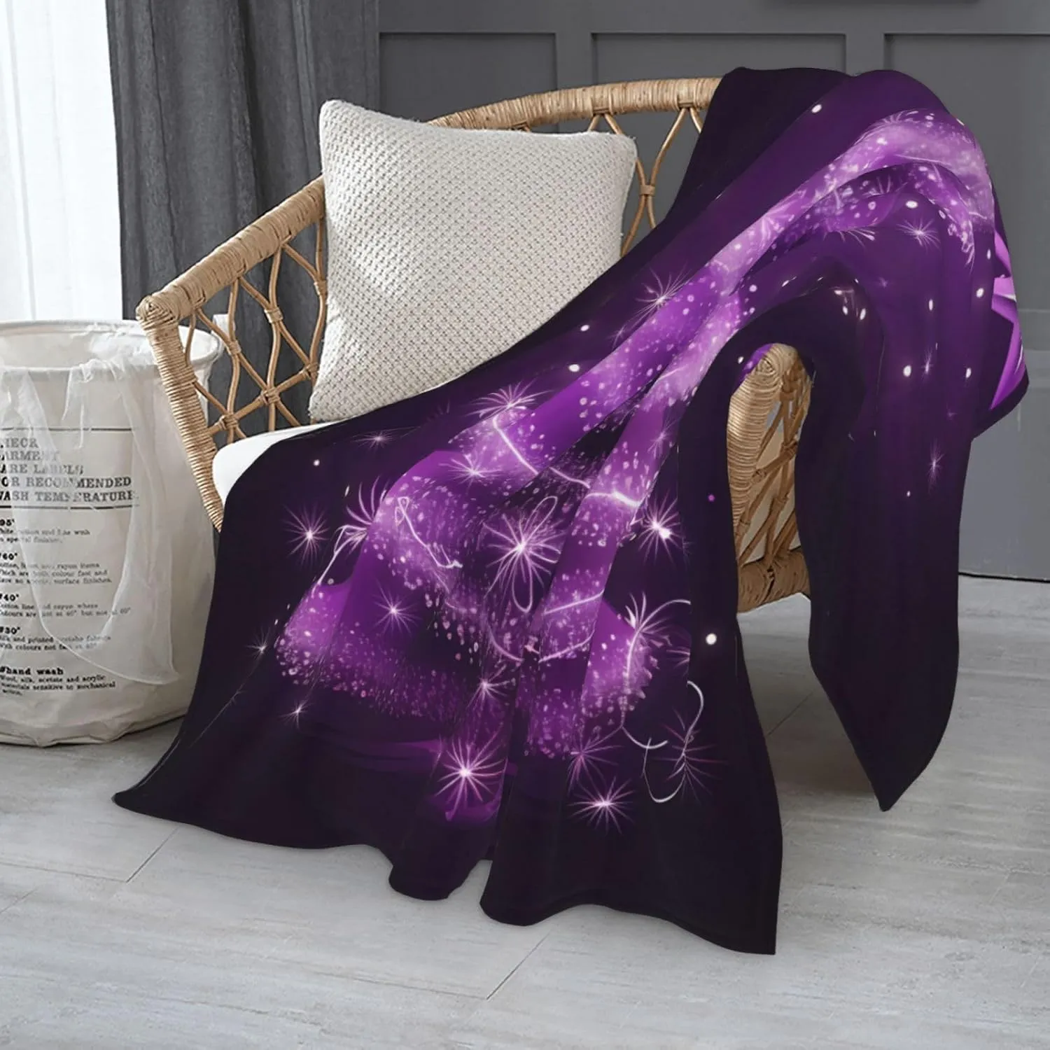 Purple Christmas Tree Throw Blankets，Shine Stars Winter Snow Soft Fleece Blanket 60"X50" Couch Cover for Bed Sofa Chair Camping Travel