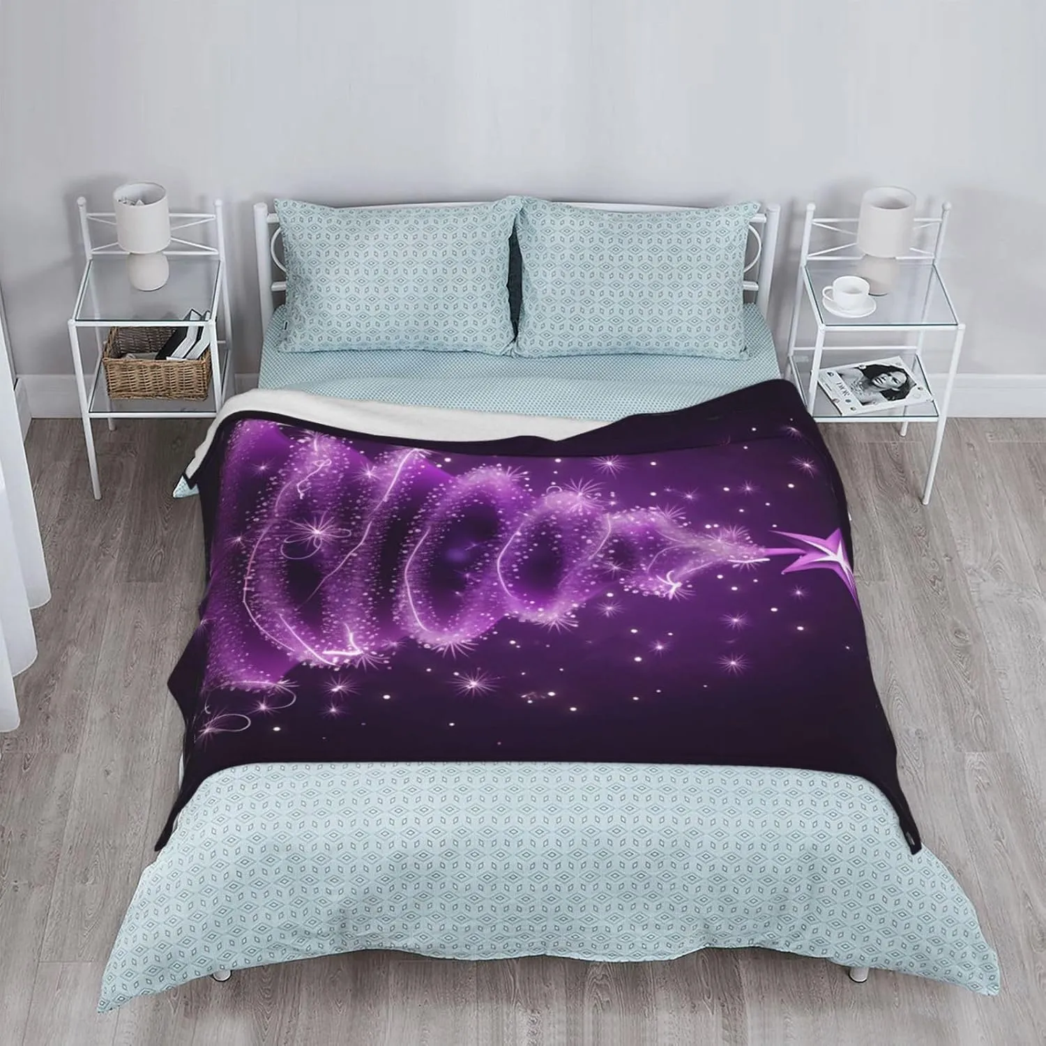 Purple Christmas Tree Throw Blankets，Shine Stars Winter Snow Soft Fleece Blanket 60"X50" Couch Cover for Bed Sofa Chair Camping Travel