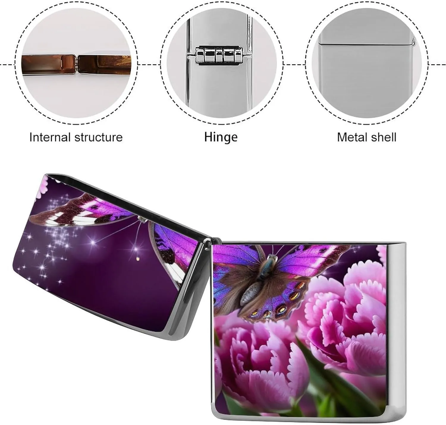 Purple Flower ButterflyLighter Case Waterproof Lighter Sleeve Lighters Protective Cover with Graffiti Design