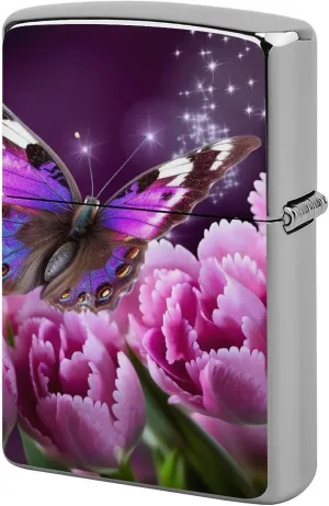 Purple Flower ButterflyLighter Case Waterproof Lighter Sleeve Lighters Protective Cover with Graffiti Design