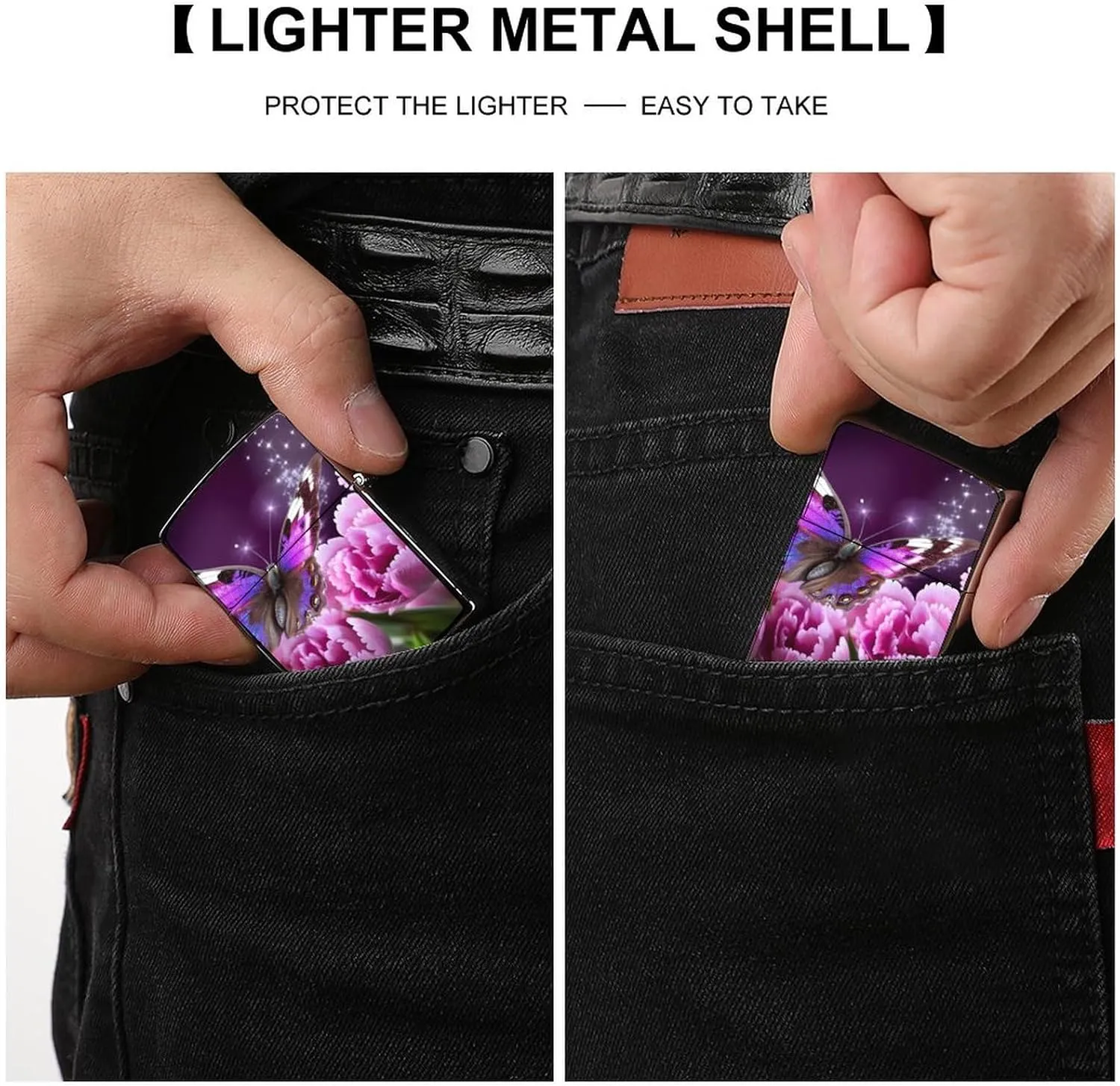 Purple Flower ButterflyLighter Case Waterproof Lighter Sleeve Lighters Protective Cover with Graffiti Design